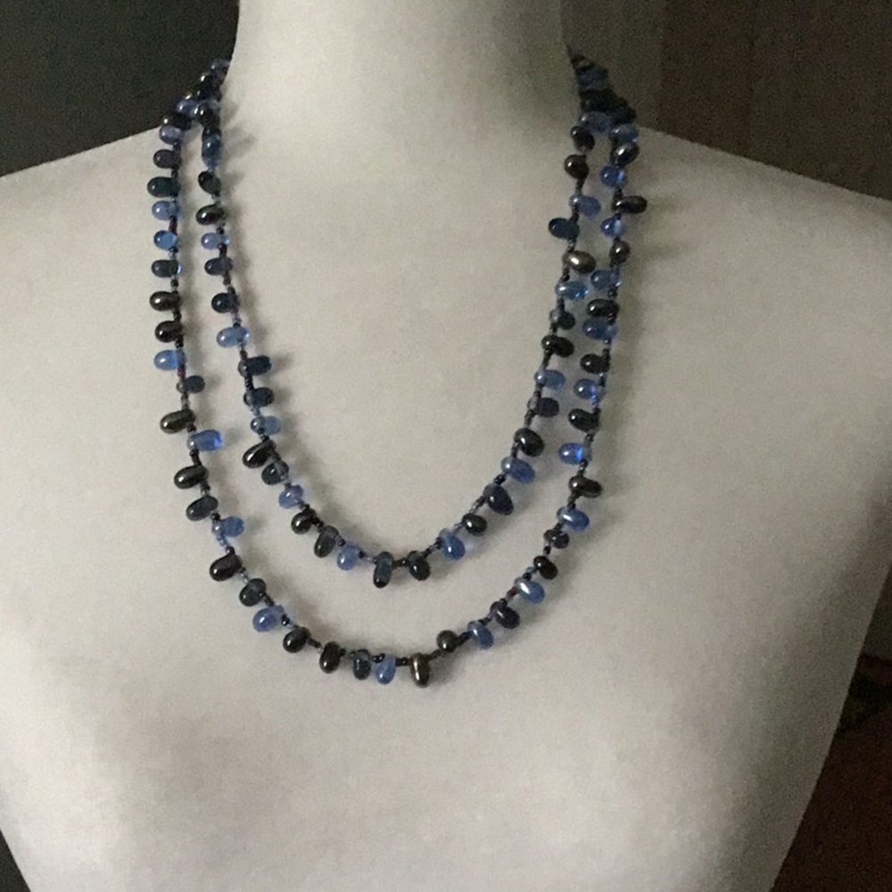 Boho Artsy Blue Glass (?) Beaded Hippie Necklace